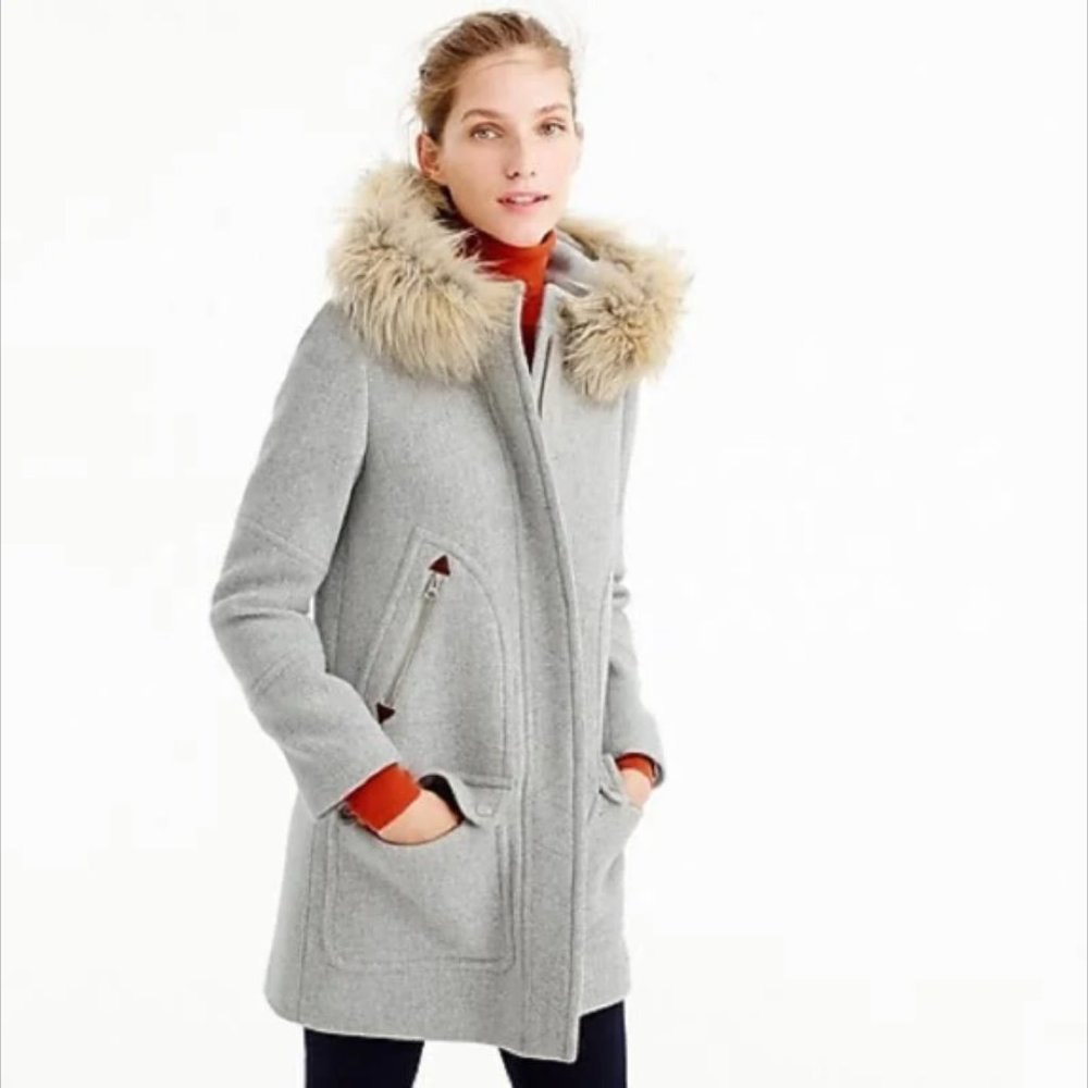 Light Gray J. Crew Chateau Parka in Italian Stadium-Cloth Wool Size 0 (no fur)